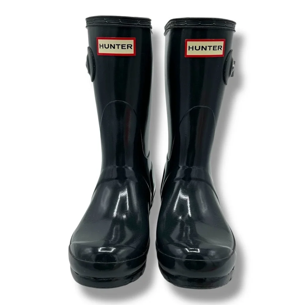 Hunter Kids Original Short Gloss Rain‎ Boots Black Size US 5 FS1000RGL